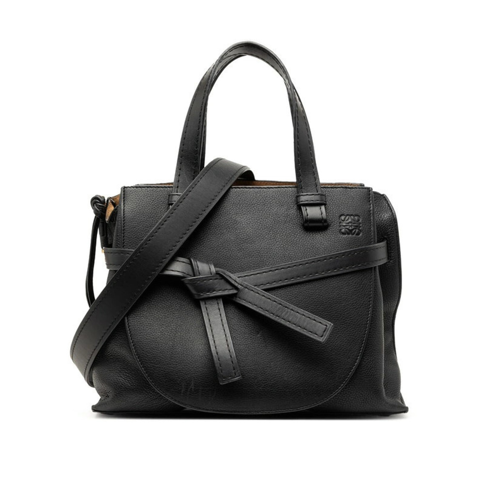 Loewe Anagram Gate Handbag Top Handle Shoulder Bag Black Leather